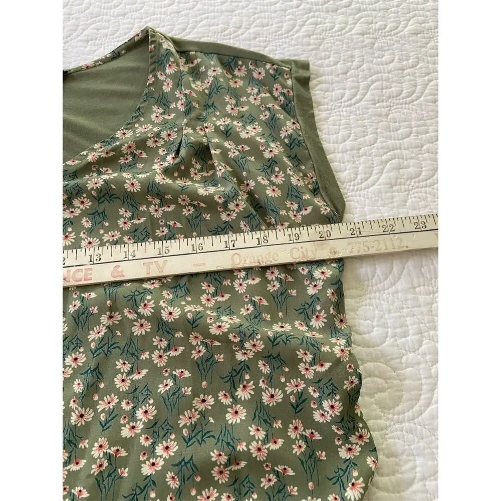 Papermoon Stitch Fix Ellie Green Floral V-Neck Top Size S Cap Sleeve - Picture 12 of 13
